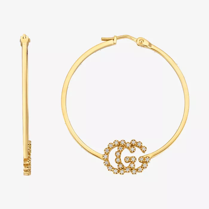 Gucci GG Running Diamond Hoop Earrings — view 1