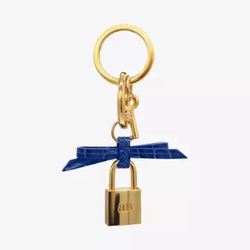 Lalage Beaumont Bow and Padlock Orinoco Croc Key Chain